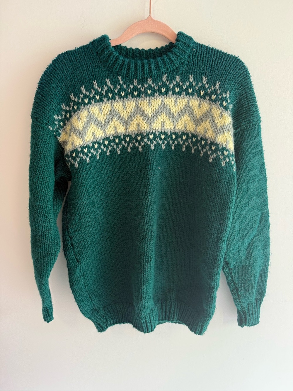 Green Fair Isle Knit Sweater - Classic Crew Neck